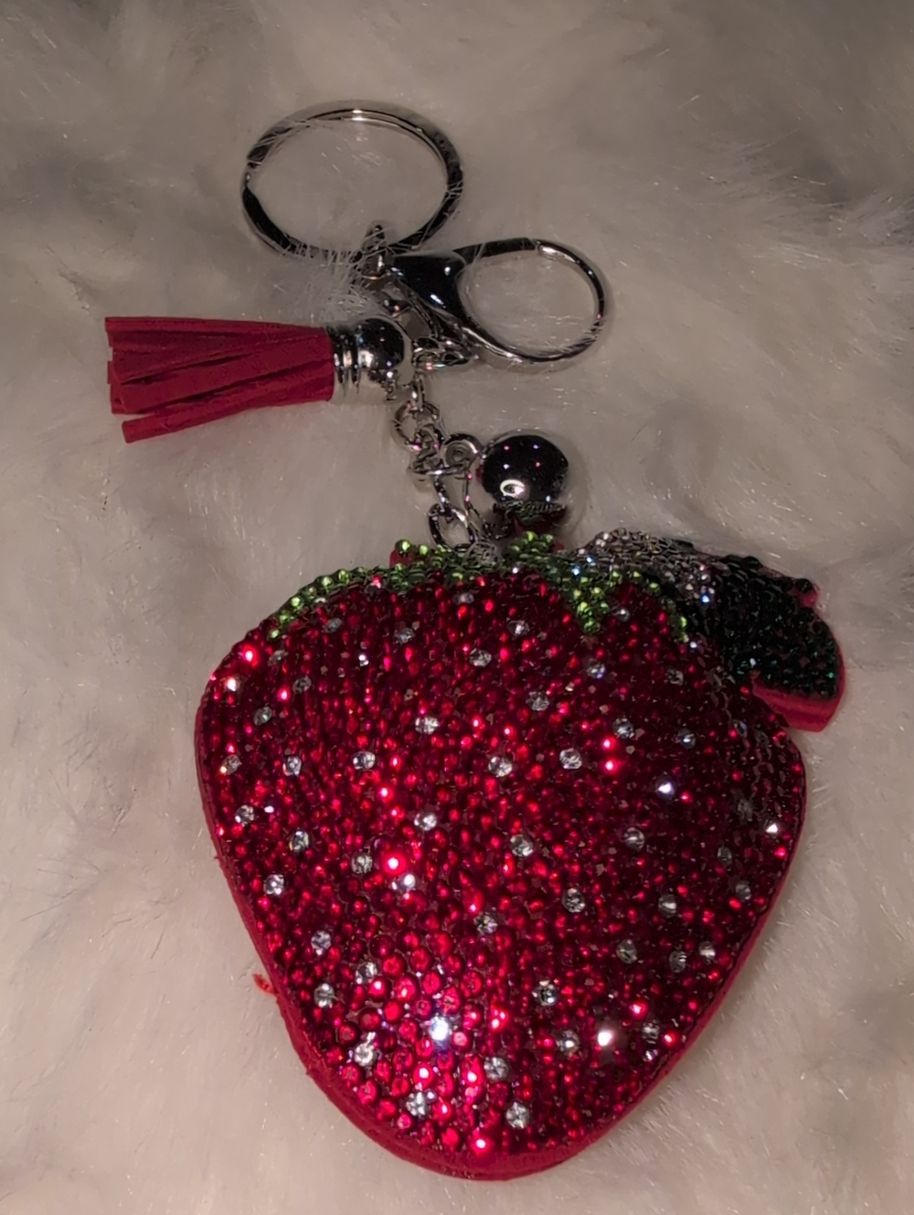 Red Crystal Strawberry Keychain Bag Charm